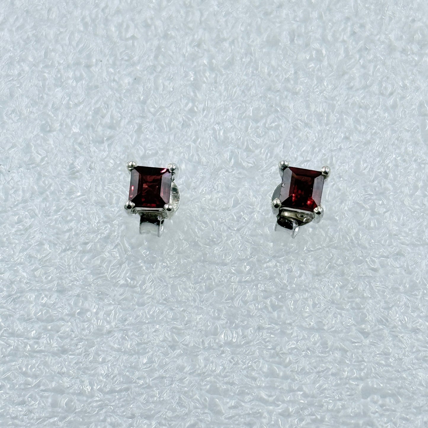 Sterling Silver Square Garnet Post Earrings Size 1