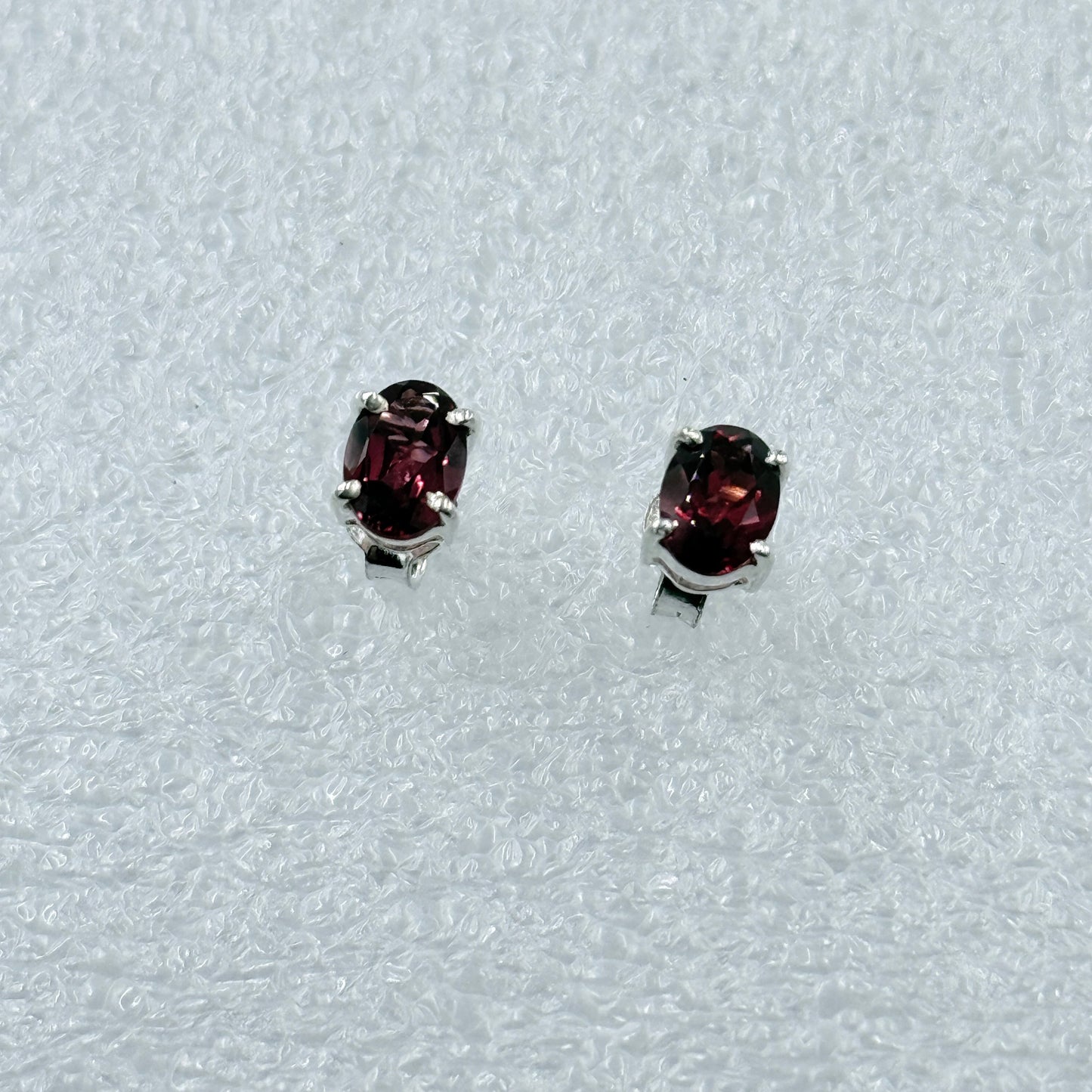 Sterling Silver Oval Garnet Post Earrings Size 3