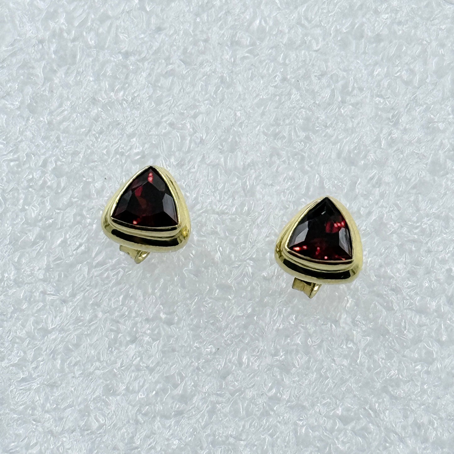 Gold Vermeil Bezeled Triangle Garnet Post Earrings