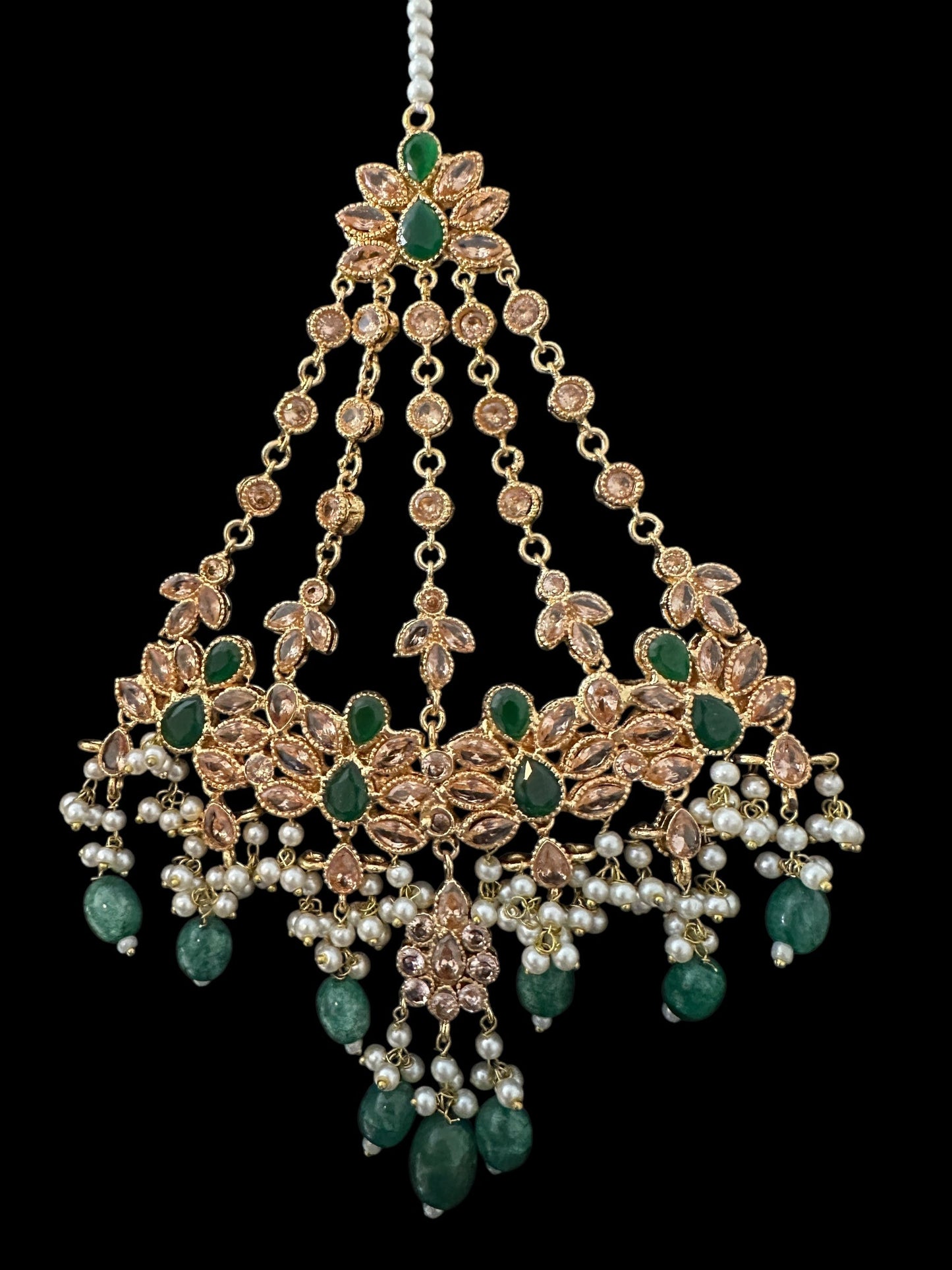 BR500 Kafiya bridal set in golden / champagne stones and green beads ( READY TO SHIP )
