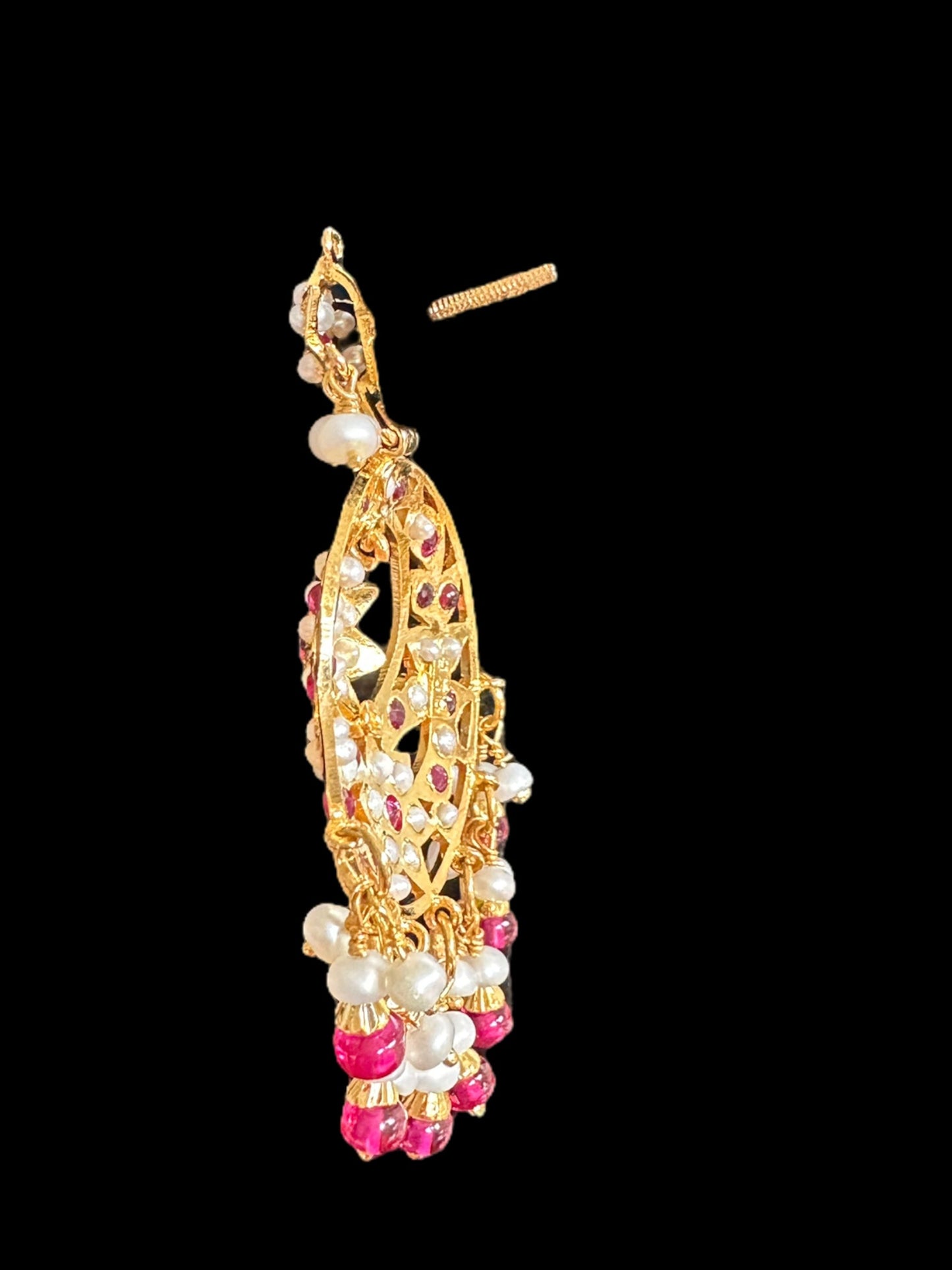 Ruby pearl gold plated silver chandbali ( SHIPS IN 5 WEEKS )