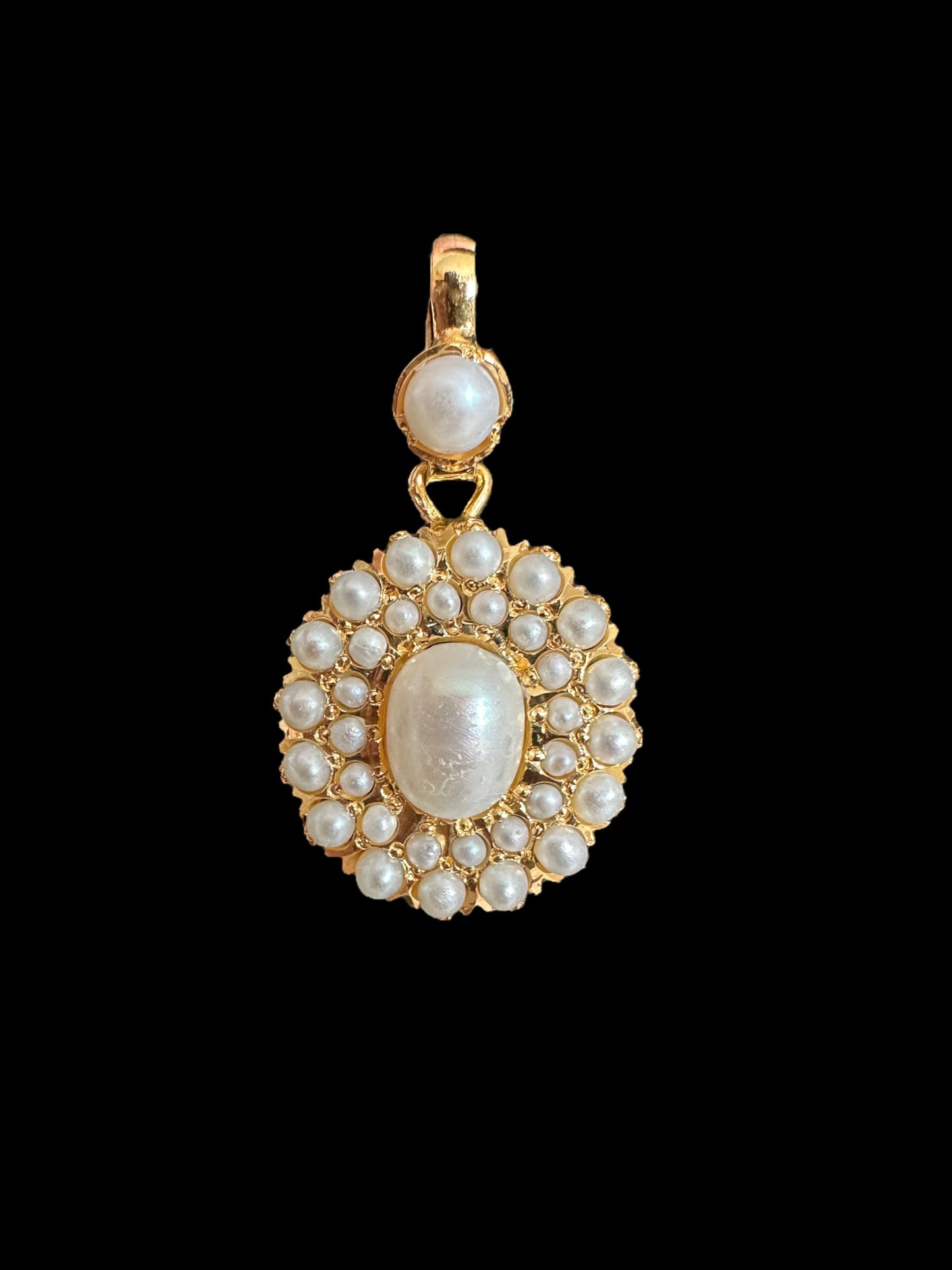 Gold plated jadau silver pendant set in freshwater pearls ( SHIPS IN 5 WEEKS )