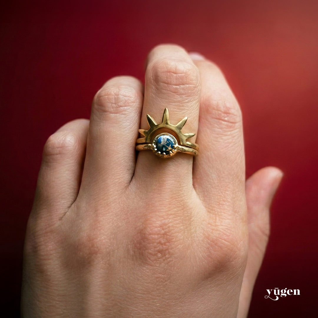 Dark Before the Dawn Sunburst Ring with Copper Lapis Lazuli