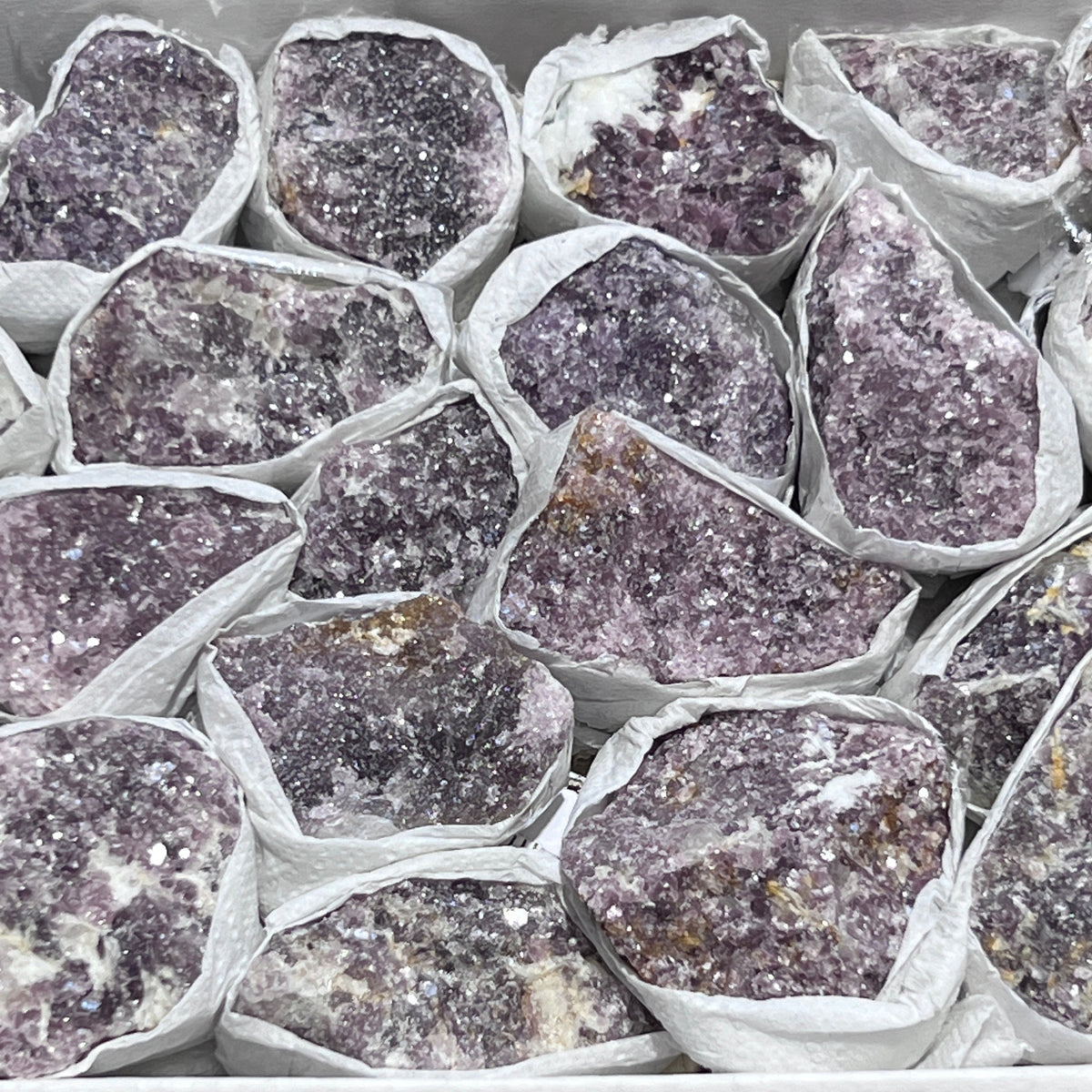 Lilac Lepidolite Crystals (Avg 3 LBs) Box Flat