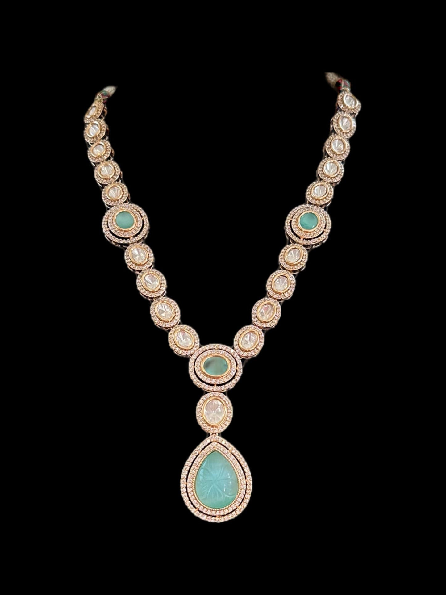DNS54 Reema high quality Polki necklace set - mint blue ( READY TO SHIP )