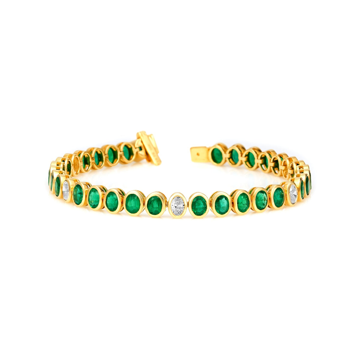 Oval Emerald & Diamond Bezel Bracelet