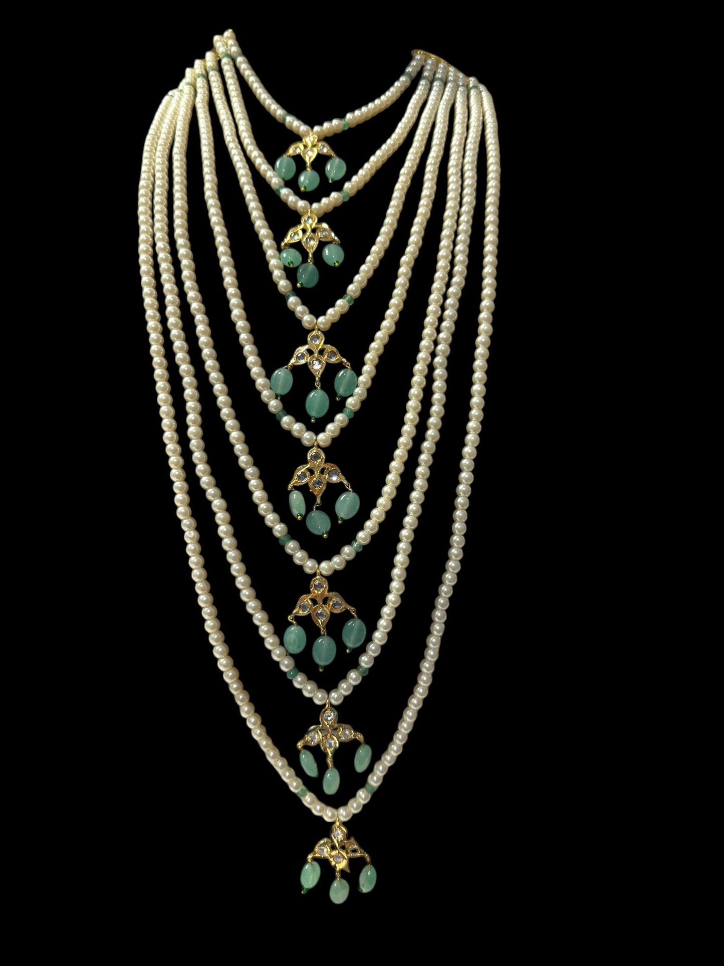 SAT99 Insia satlada with jhumka in light green beads ( SHIPS IN 2 WEEKS )
