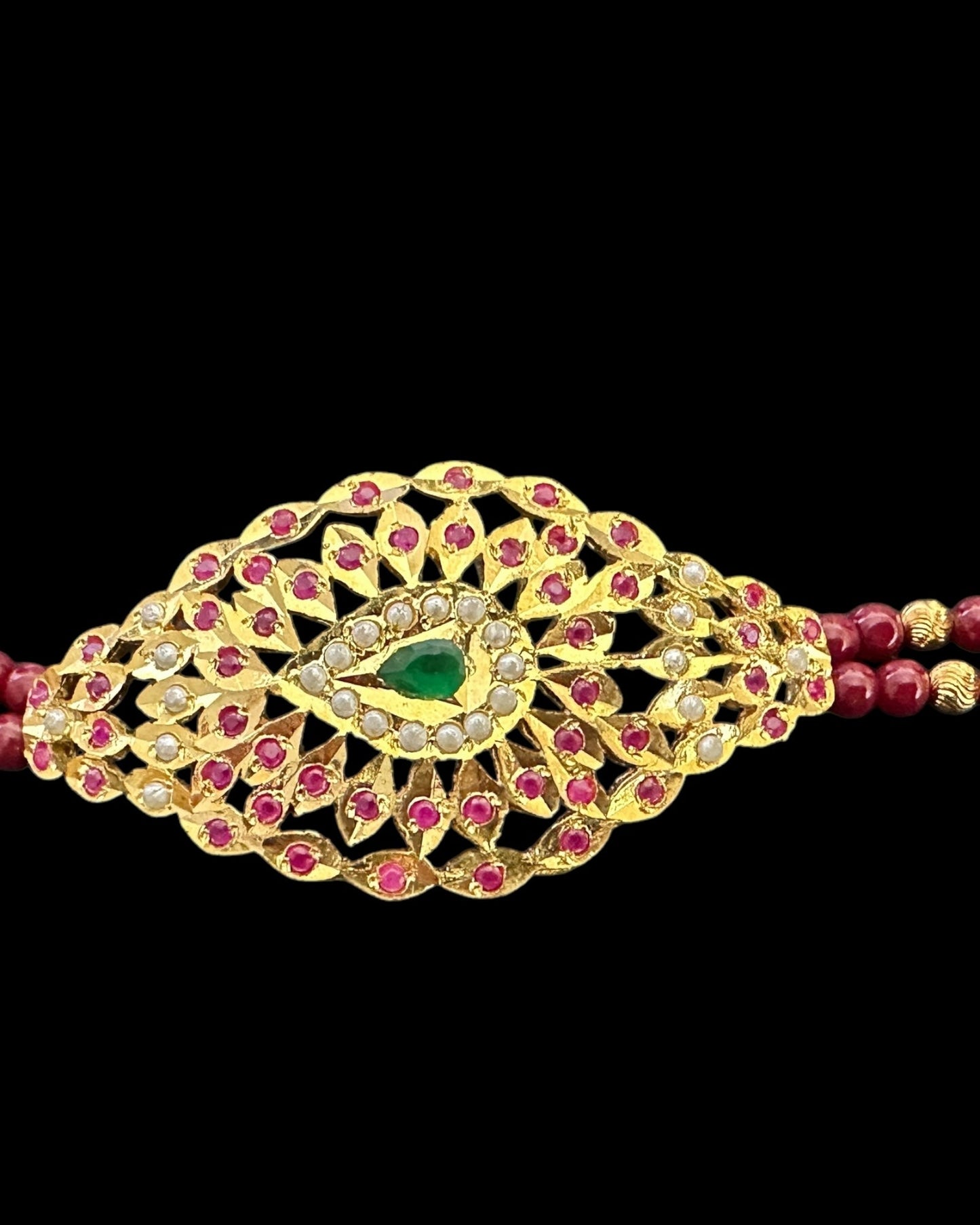 Jadau bracelet - Ruby emerald pearls ( READY TO SHIP )
