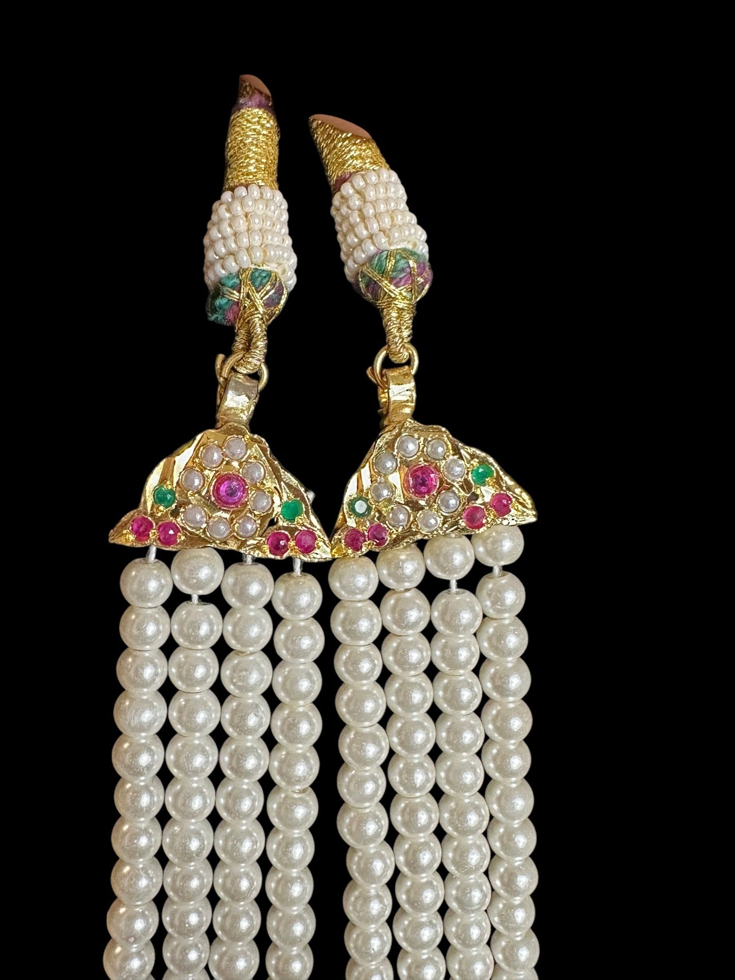 DLN92 jadau rani haar in ruby emerald with pearls ( READY TO SHIP )