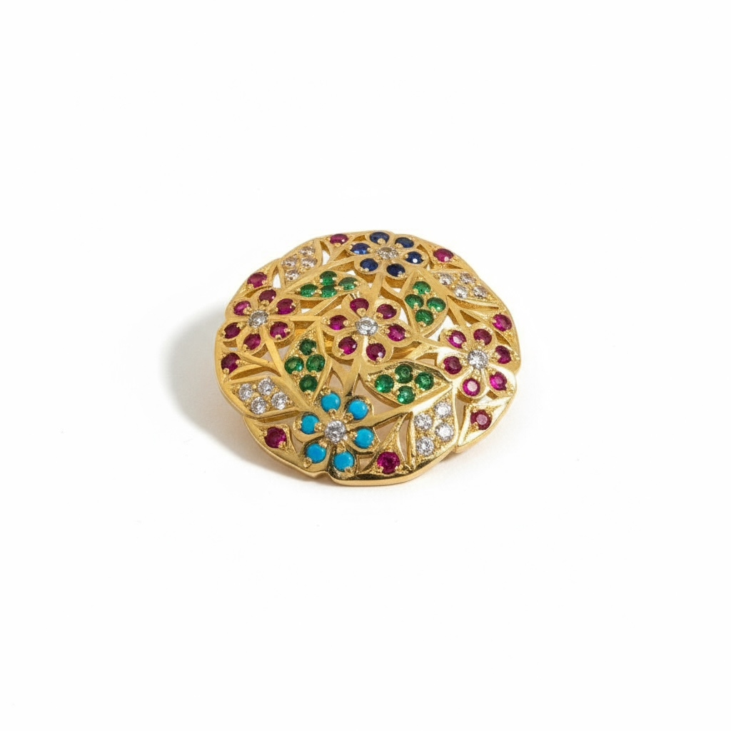 Gold plated silver ring in navratan ( READY TO SHIP )