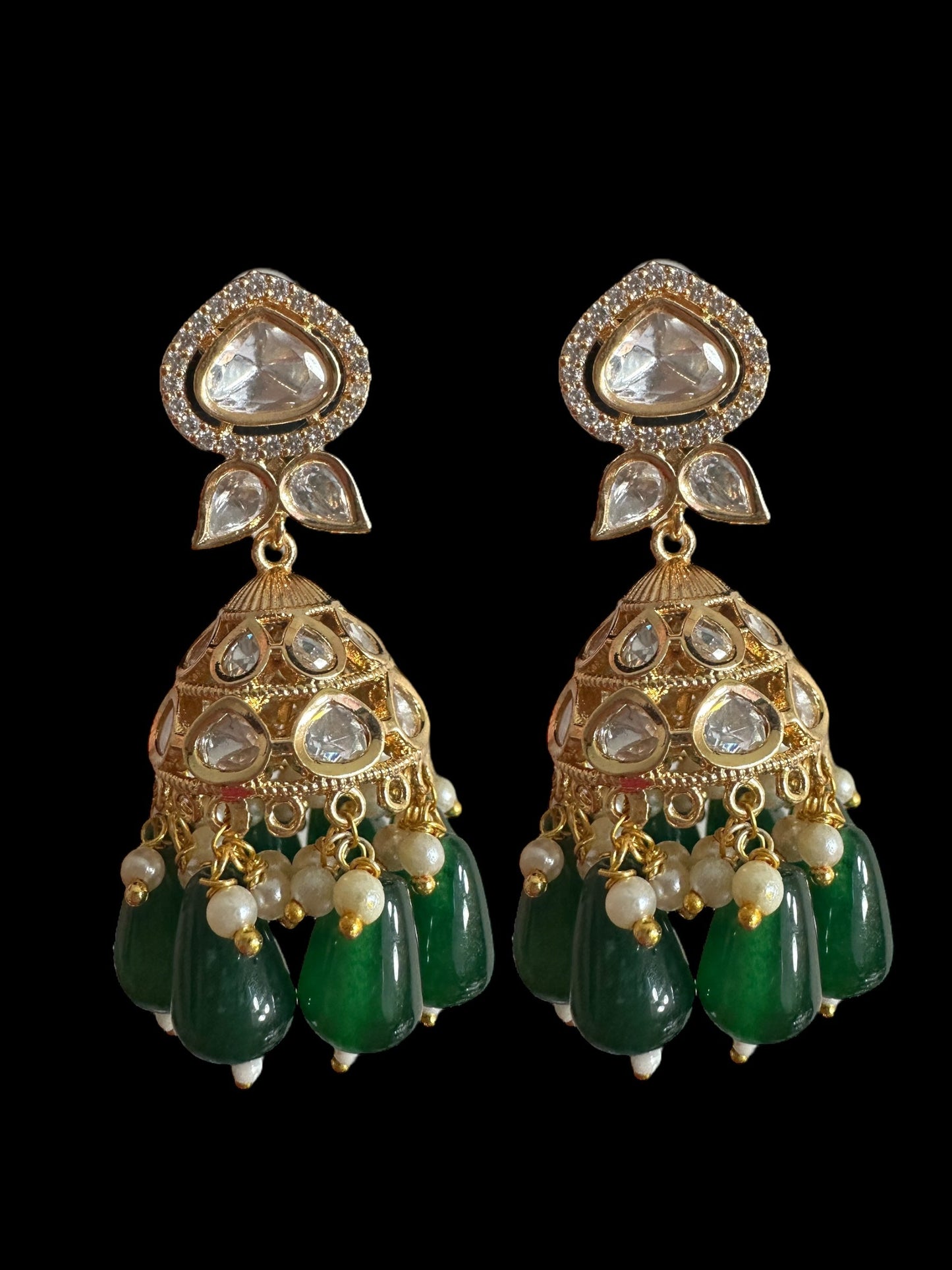 DER714 high quality polki earrings - Green ( READY TO SHIP)