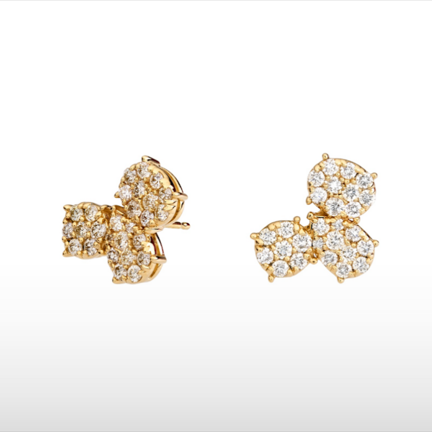 Trio Natural Diamond Cluster Stud Earrings in 14K Gold – 0.93ctw