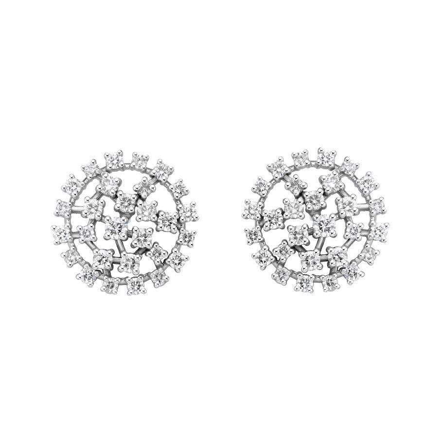 Natural Diamond Round Cluster Earrings in 14K White Gold – 1.60ctw