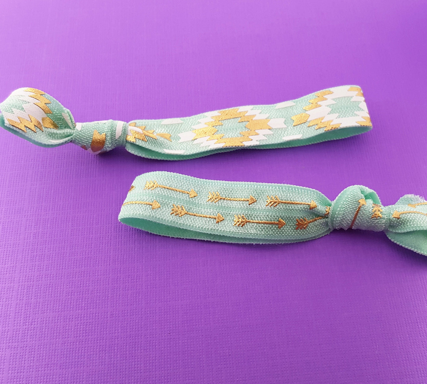 Tribal Pattern Hair Ties Set -Teal Hair Tie Gift Set - Arrows - Gold Foil - Ouchless Hairties - Party Favors