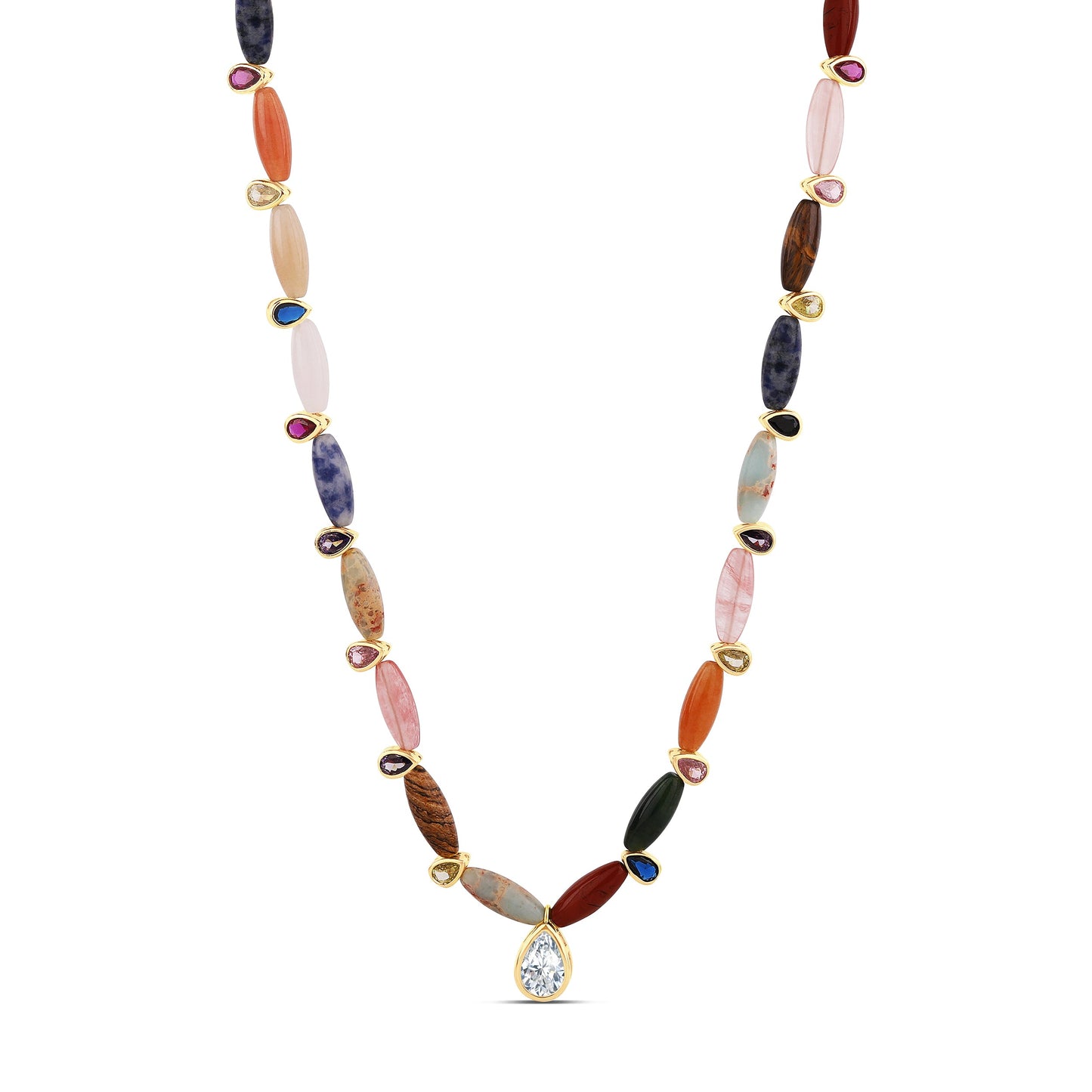 Rainbow Navette & Gem Drop Necklace