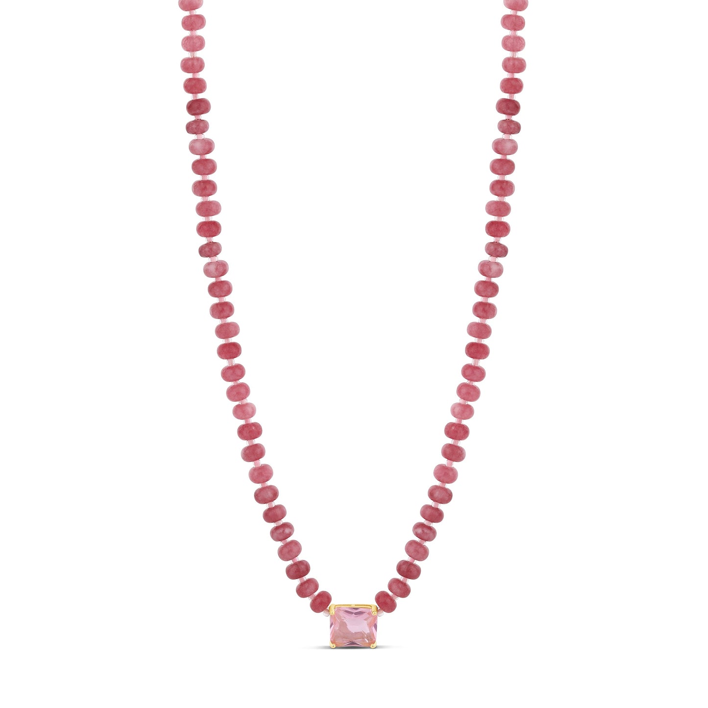 Rosy Quartz Bead Necklace with Pink Solitaire