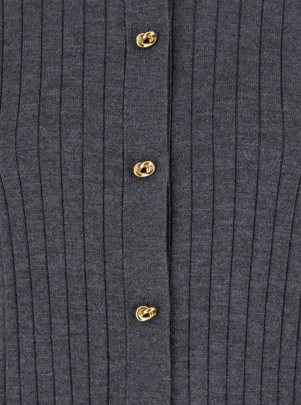 Bottega Veneta Women Grey Crewneck Cardigan With Knot Buttons Closure And Ribbed Knit In Wool Woman