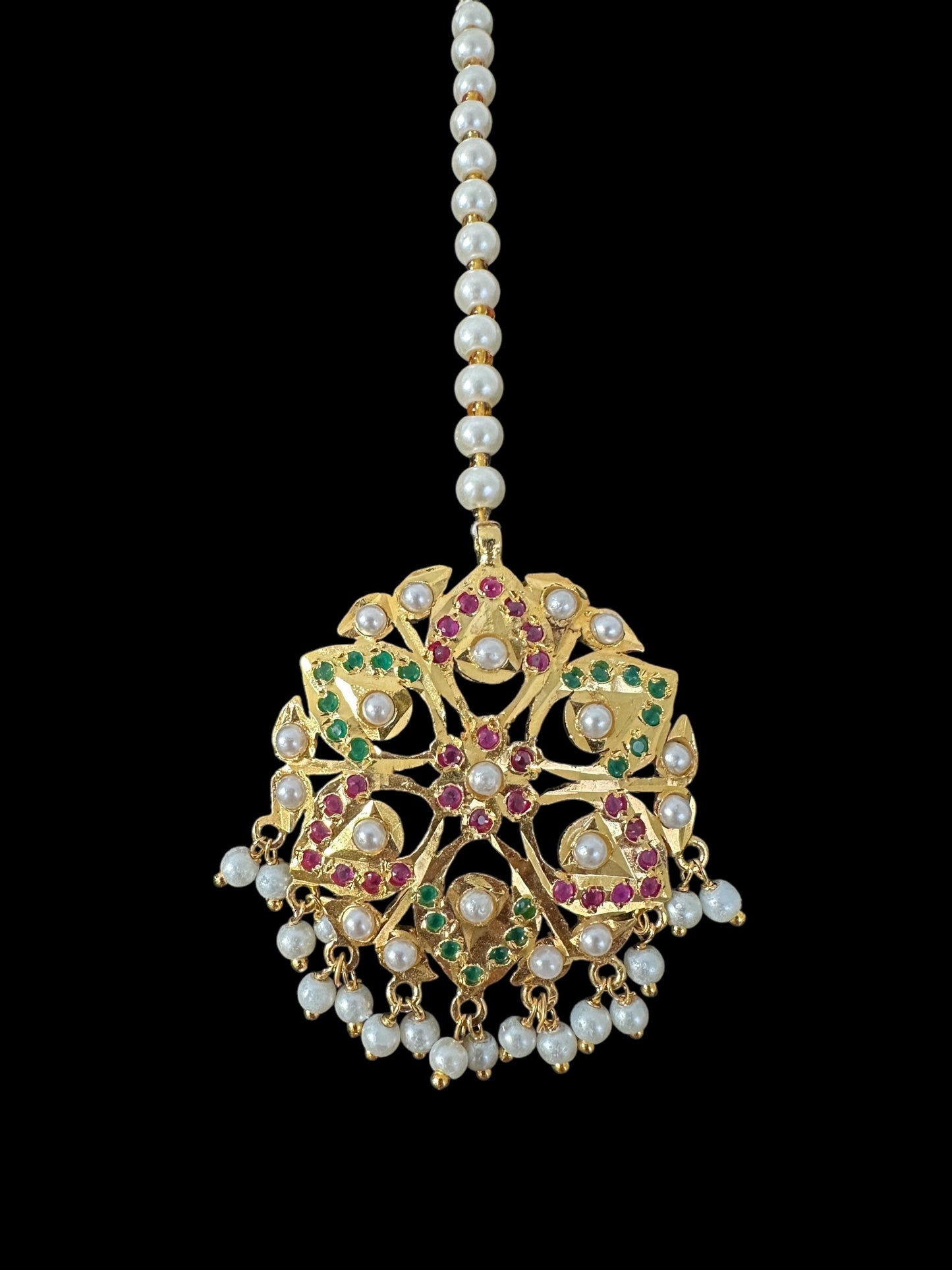 DNS190 Gold-Plated jadau ruby emerald Hasli Necklace with earrings tika – Handcrafted Traditional Set ( READY TO SHIP )