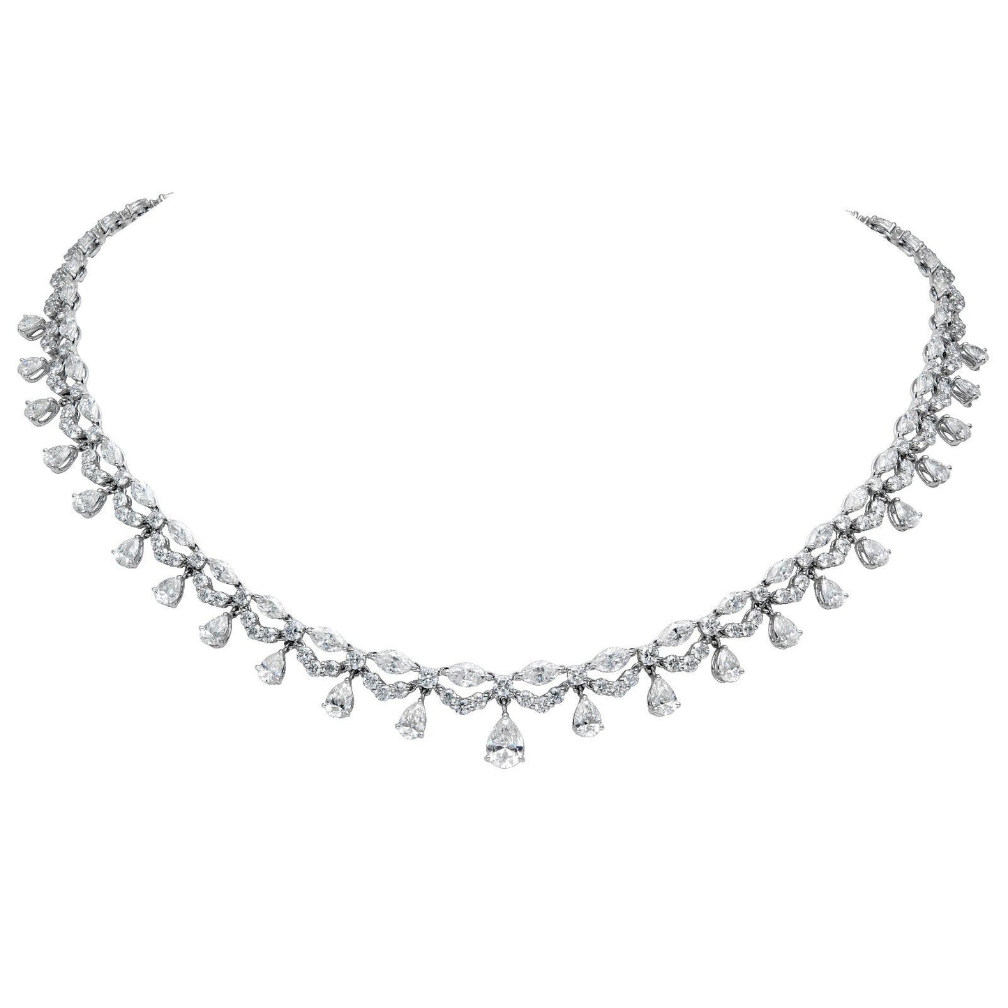 Natural Diamond Fancy Pear & Marquise Drop Necklace in 18K White Gold – 19.88ctw