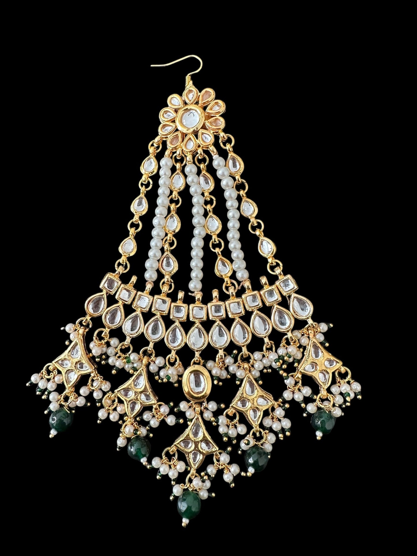 DJHR133 Sonara kundan jhoomar with green beads ( READY TO SHIP )