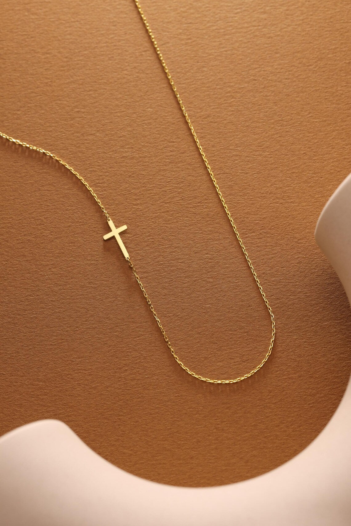 Gold Sideways Cross Necklace – Minimalist Horizontal Cross on 18" Chain