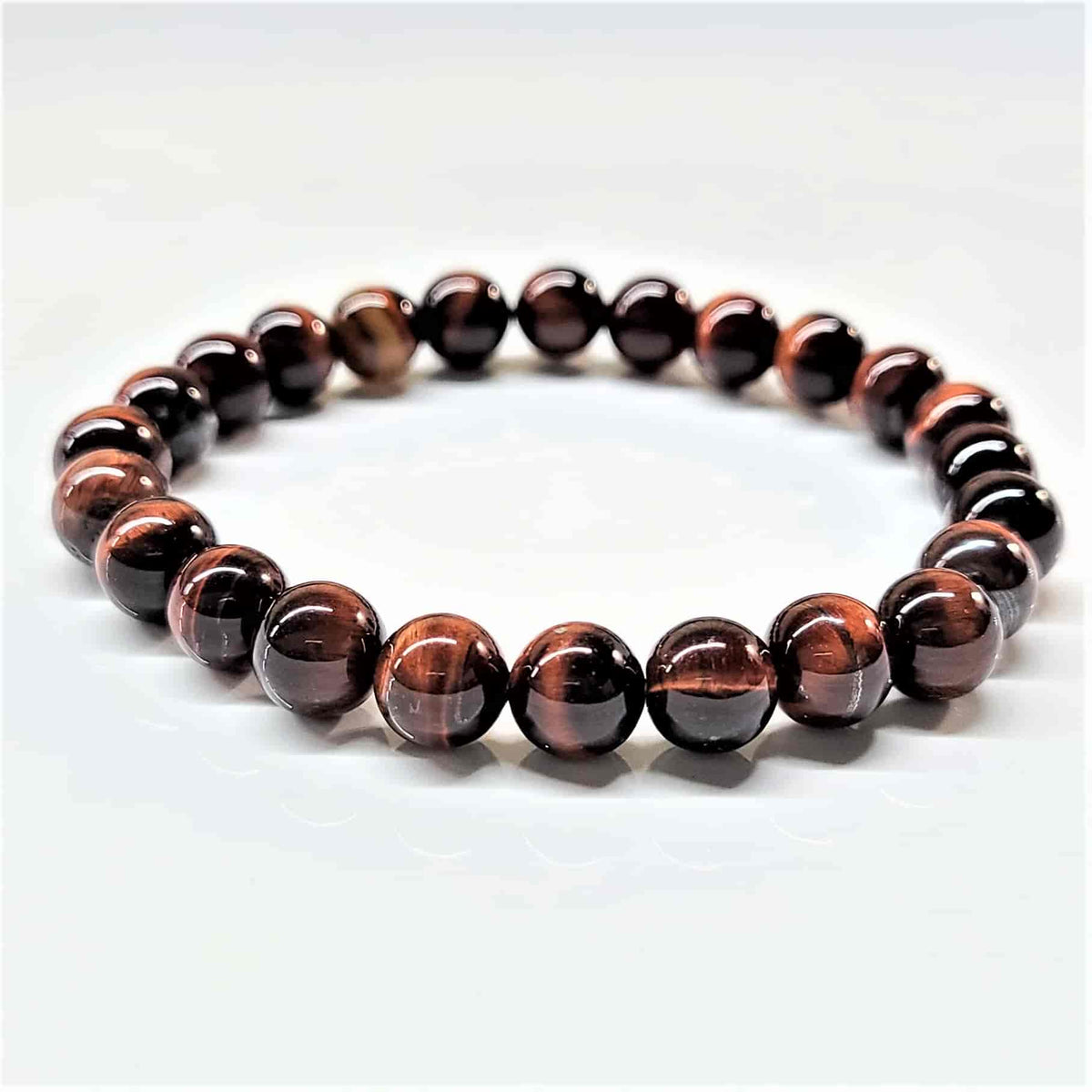 Red Tiger Eye (Dragon's Eye) Round Bead Bracelet - Stone of Vitality and Survival