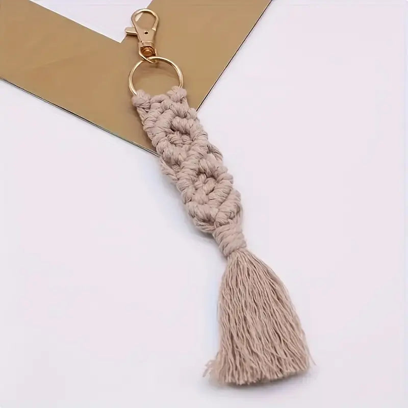 Macrame Keychain – Bag Charm - Handmade Cotton Tassel (Random Color)