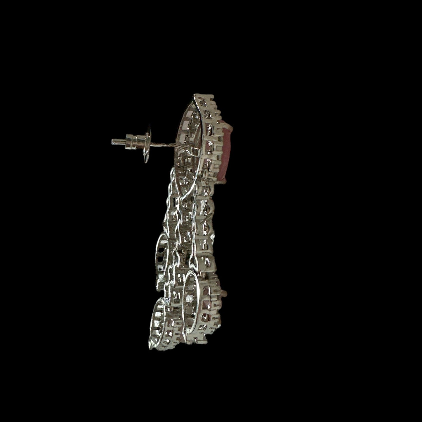 DER622 cz earrings - pink , silver plated ( READY TO SHIP )
