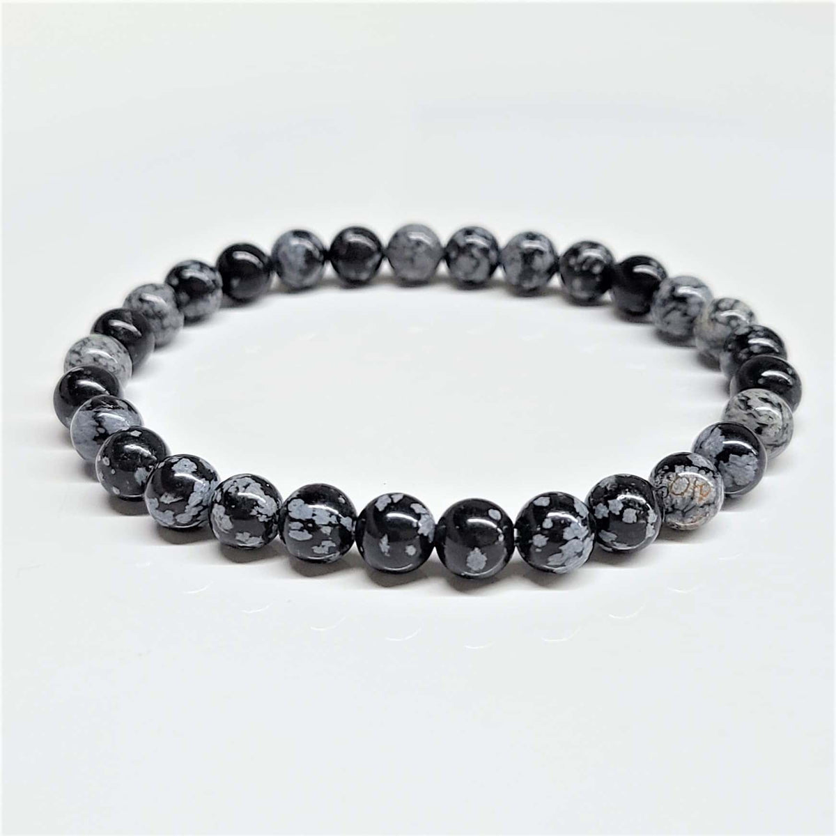 Snowflake Obsidian Round Bead Bracelet - Stone of Purification & Balance