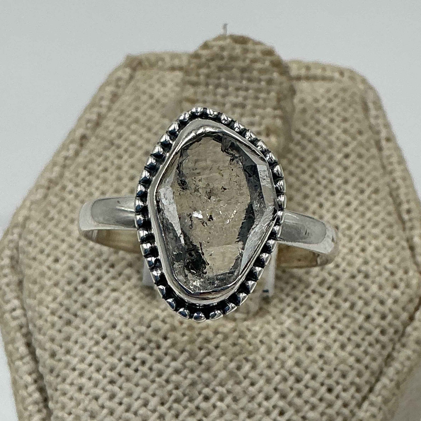 Sterling Silver Bezeled Herkimer Diamond Ring - Size 9 - Clarity, Intuition & Alignment