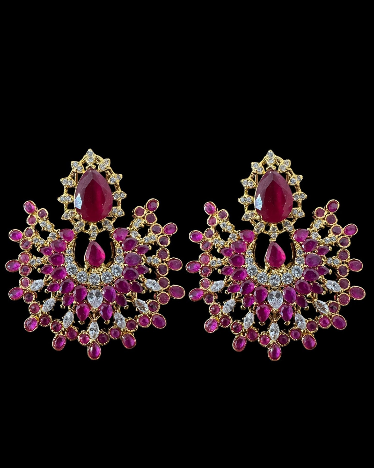 DJET96 Subhana gold plated chandbali earrings tika set -Ruby ( READY TO SHIP )