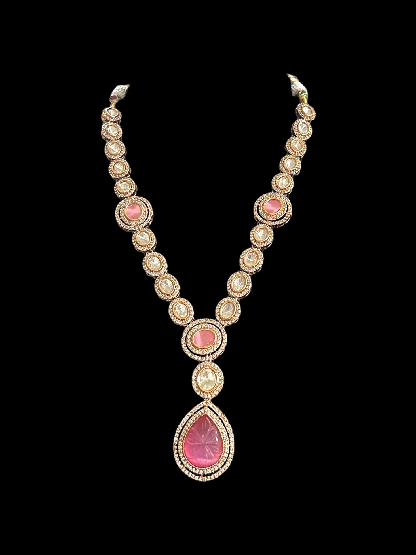 DNS93 Reema high quality Polki necklace set - PINK ( READY TO SHIP )