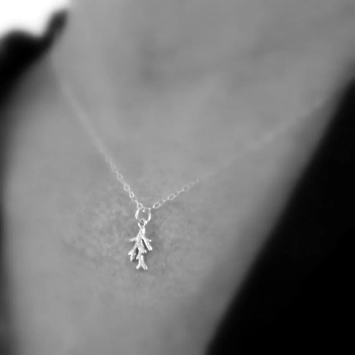 Tiny Coral Branch Necklace – Sterling Silver Charm on 16" Chain