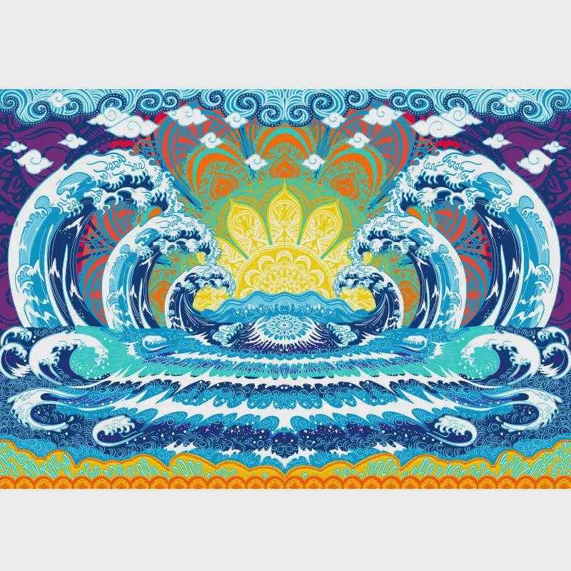 3D Wave Mandala Tapestry