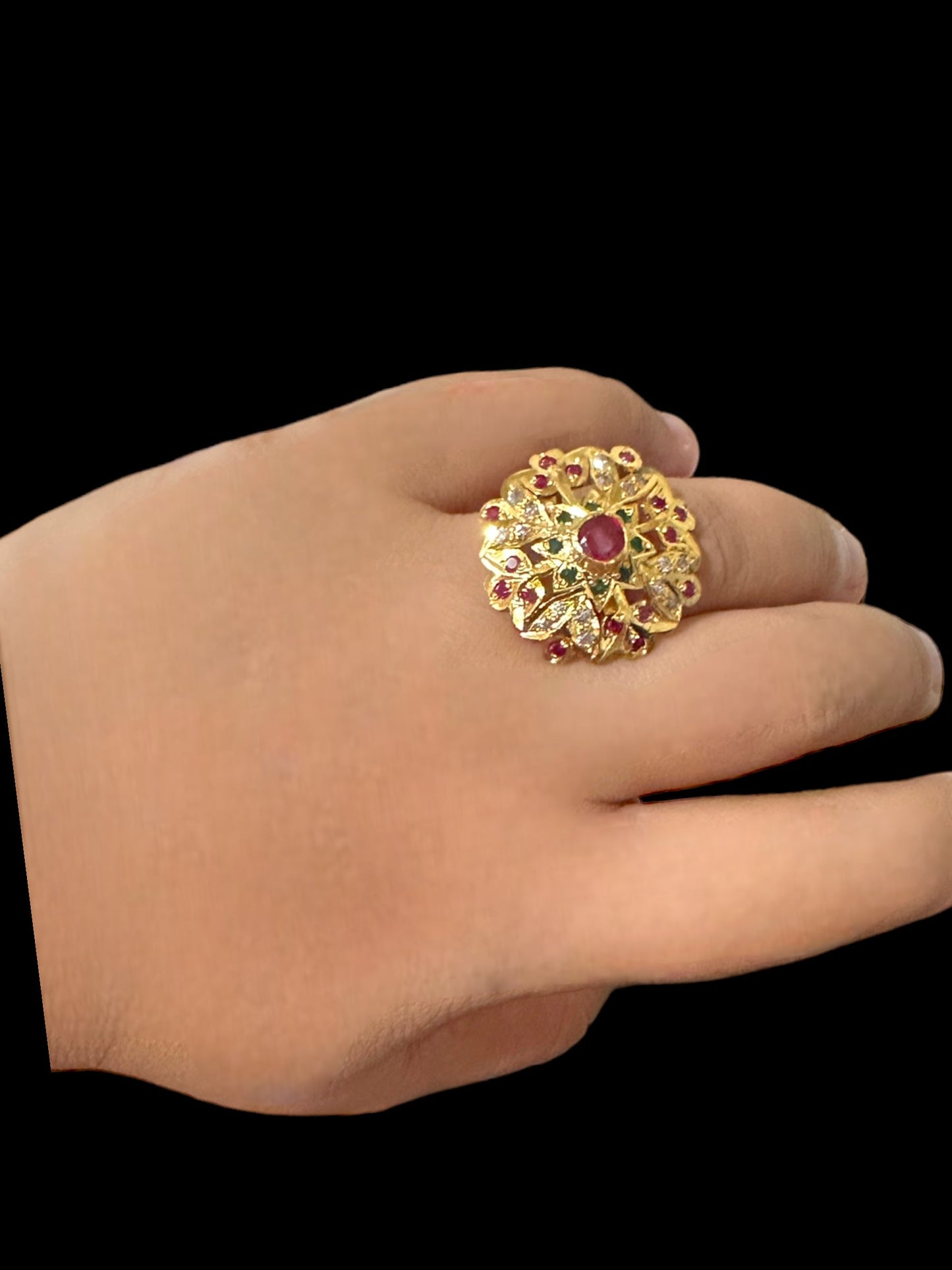Gold plated silver ring in ruby emerald zircon ( READY TO SHIP )