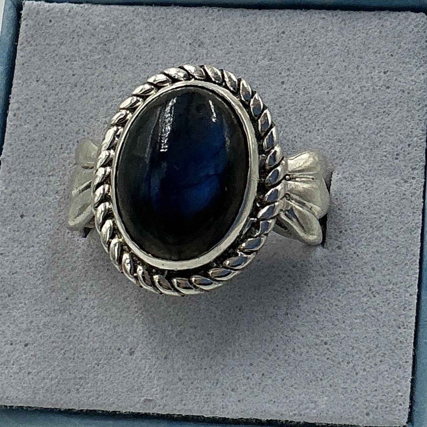 Sterling Silver Deep Blue Labradorite Oval Pageant Ring - Size 7 - Magic and Protection