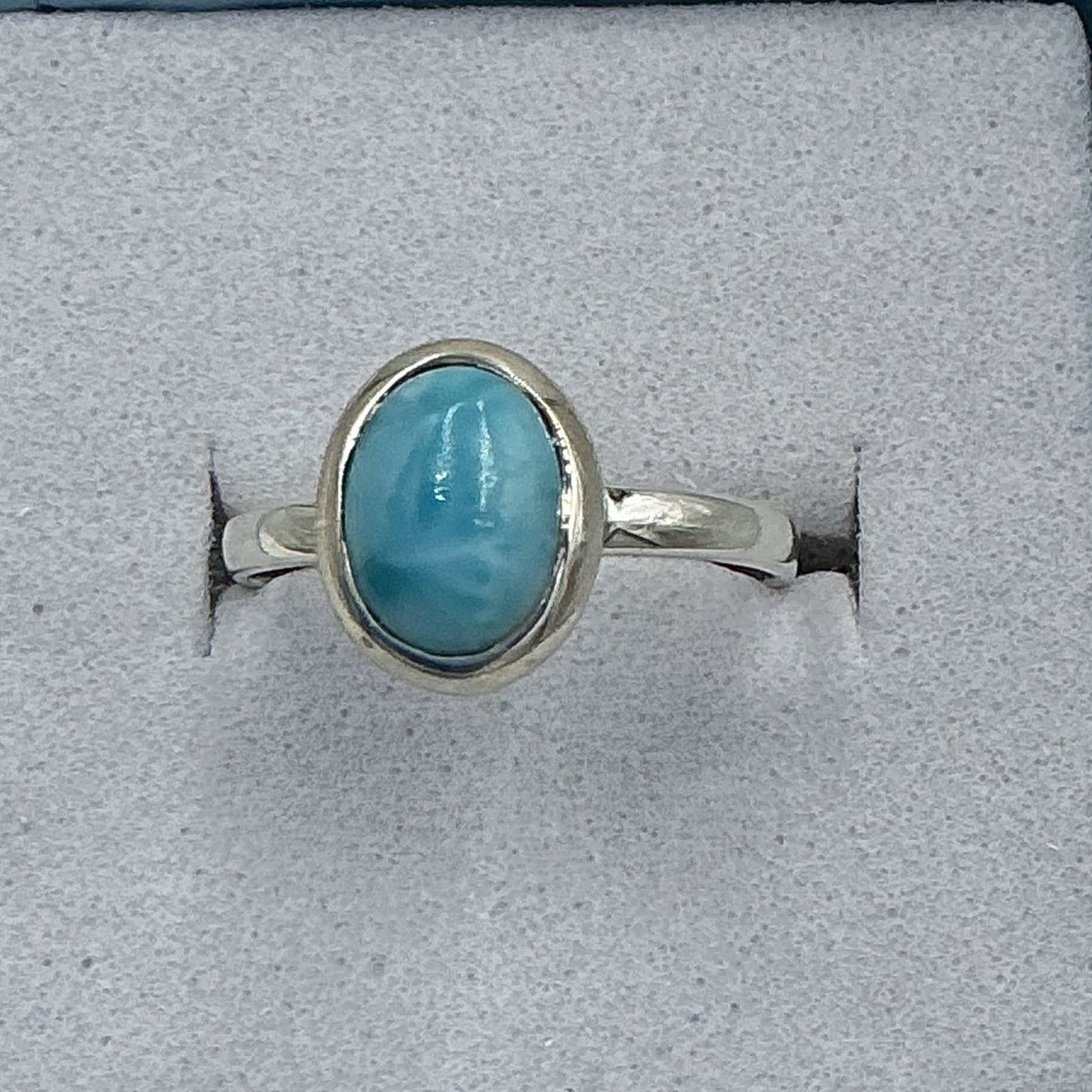 Sterling Silver Larimar Dainty Oval Ring - Size 5 - Calm & Communication