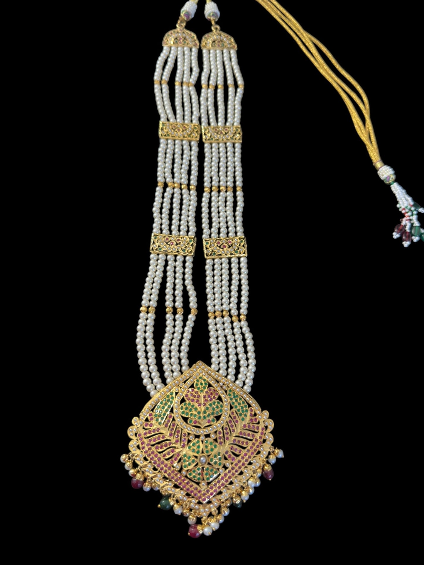 DLN108 Roosa Punjabi rani haar in ruby emerald ( READY TO SHIP )