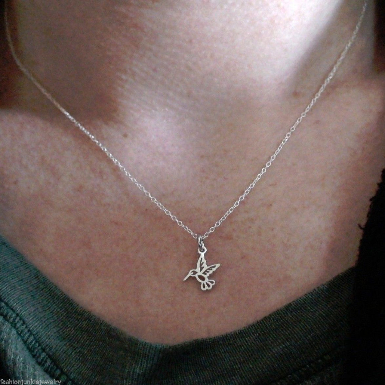 Tiny Hummingbird Necklace – 925 Sterling Silver Charm on 16" Chain