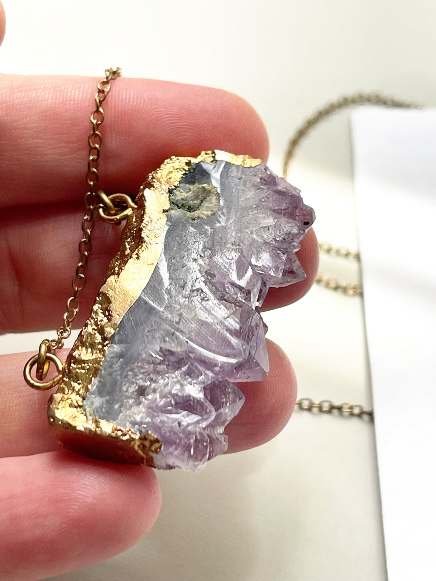 Chunky Raw Amethyst Necklace – Brass Chain, 25 Inch