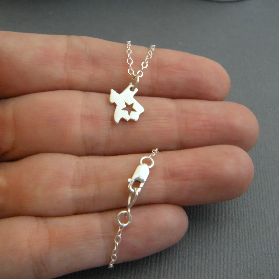 Texas State Necklace – Sterling Silver Charm with Star Cutout on 16" Chain