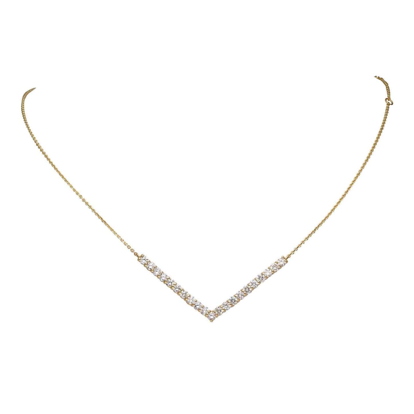 Natural Diamond V Shape Pendant Necklace in 14K Yellow Gold – 1.47ctw