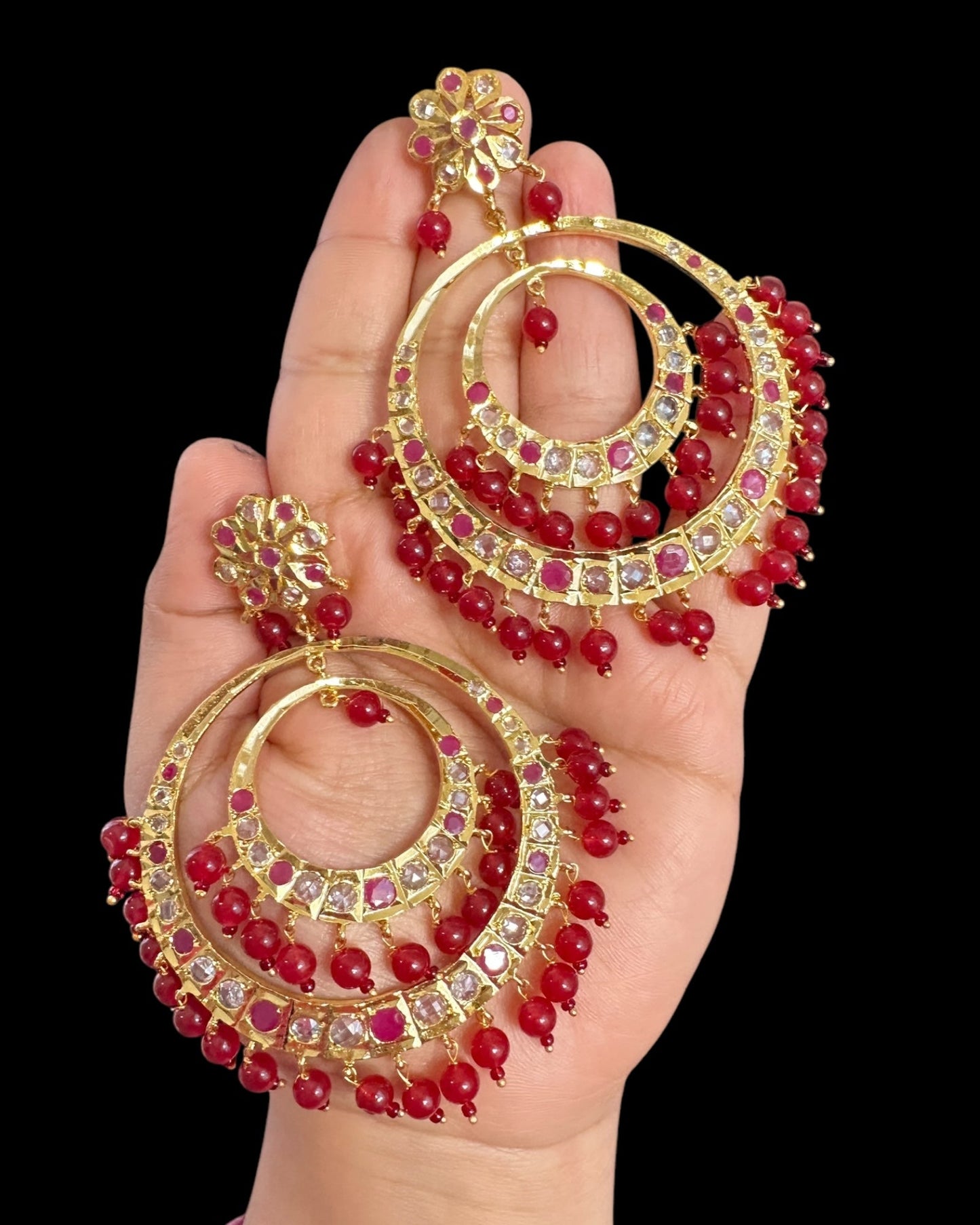 DER772 USHA overzied chandbali earrings - Ruby (READY TO SHIP )