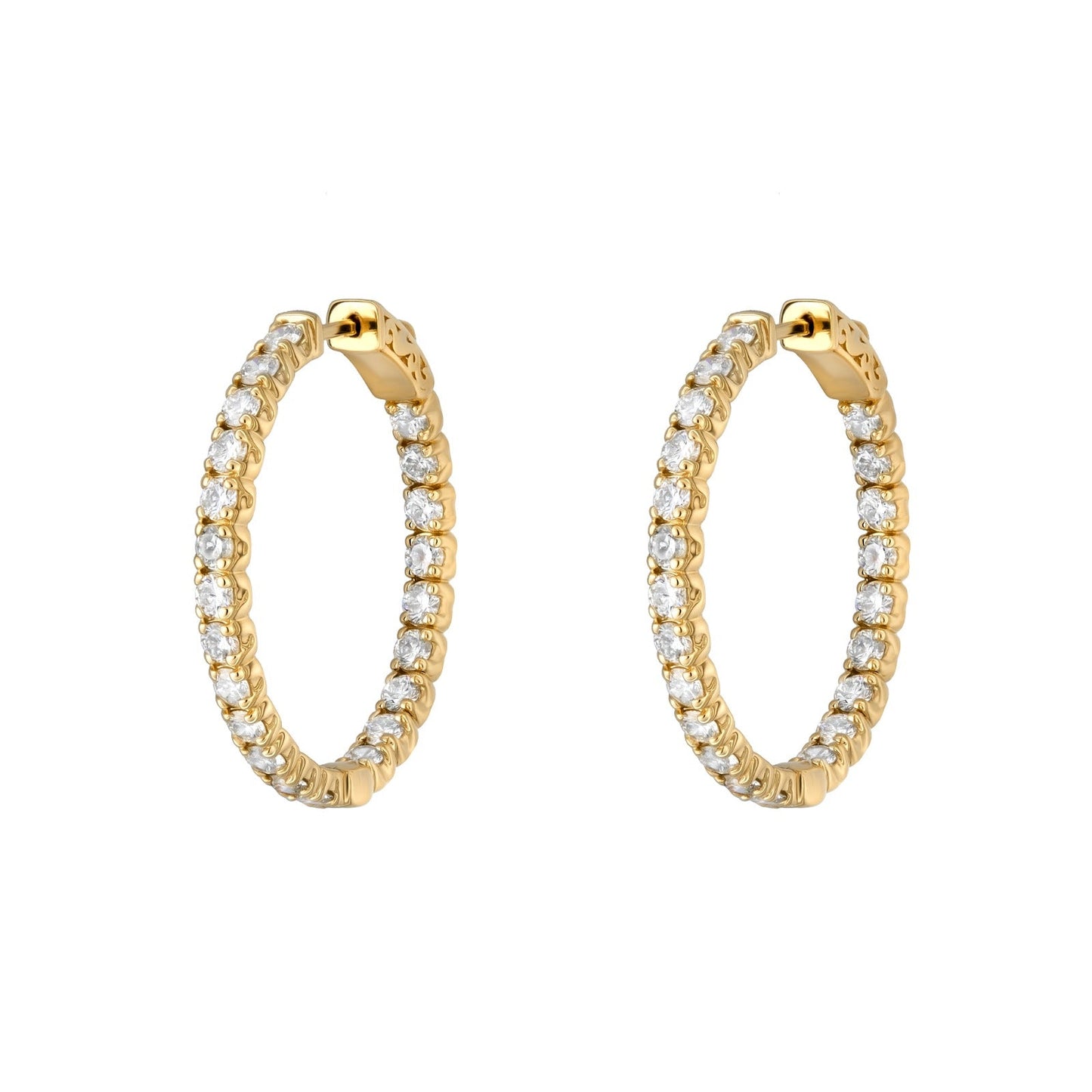 Natural Diamond Oval Hoop Earrings in 14K Gold – 4.40ctw