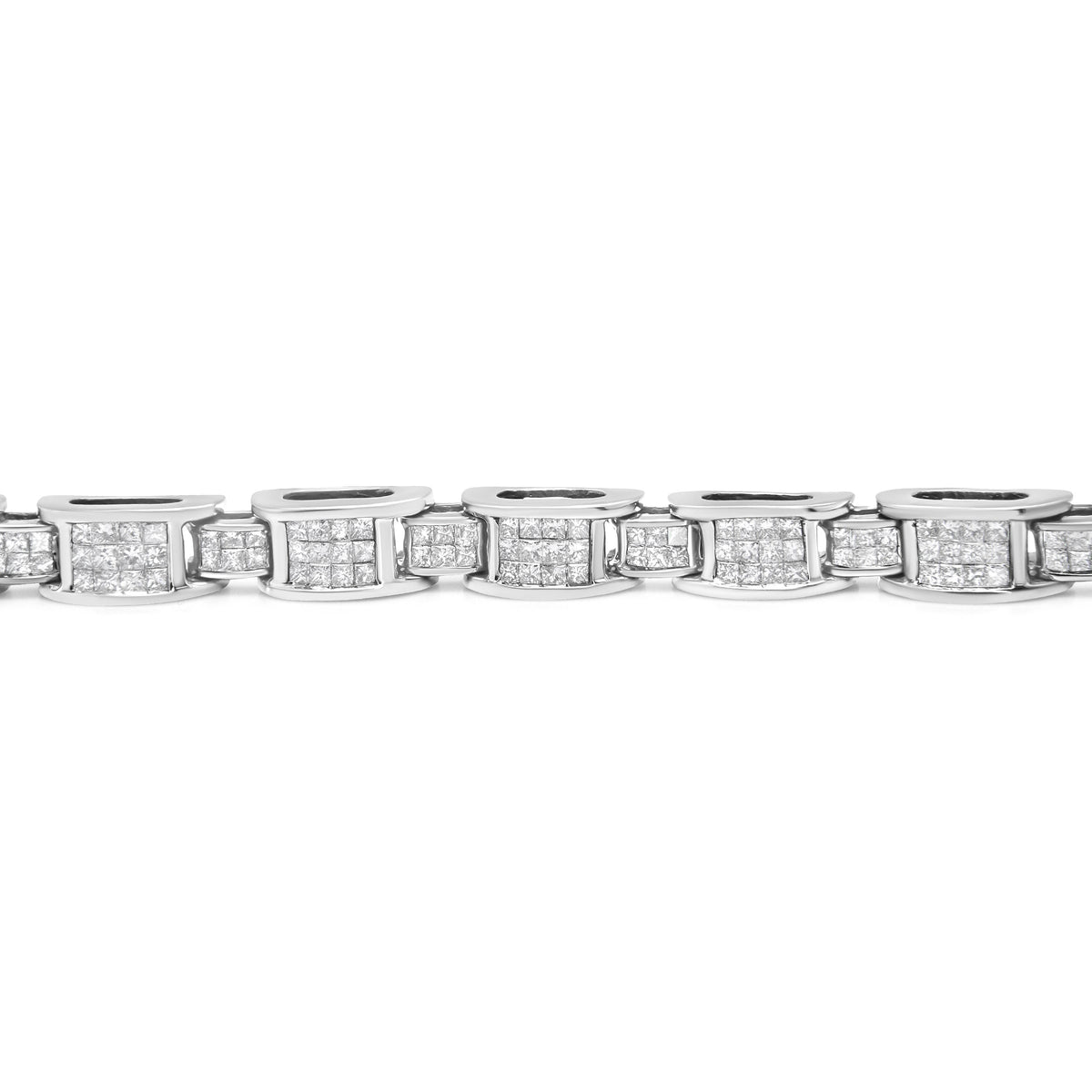 14K White Gold 5.0 Cttw Princess Cut Diamond Invisible Set Alternating Size D Shaped Links Tennis Bracelet (H-I Color, SI2-I1 Clarity) - 7â€