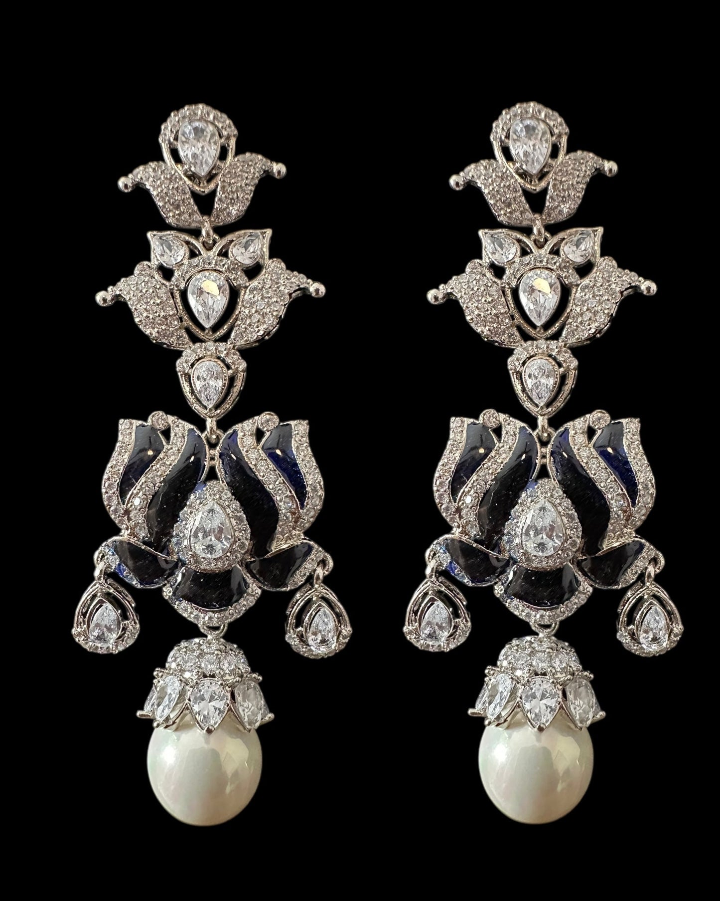 DER810 Lotus Cz earrings -Blue ( READY TO SHIP )