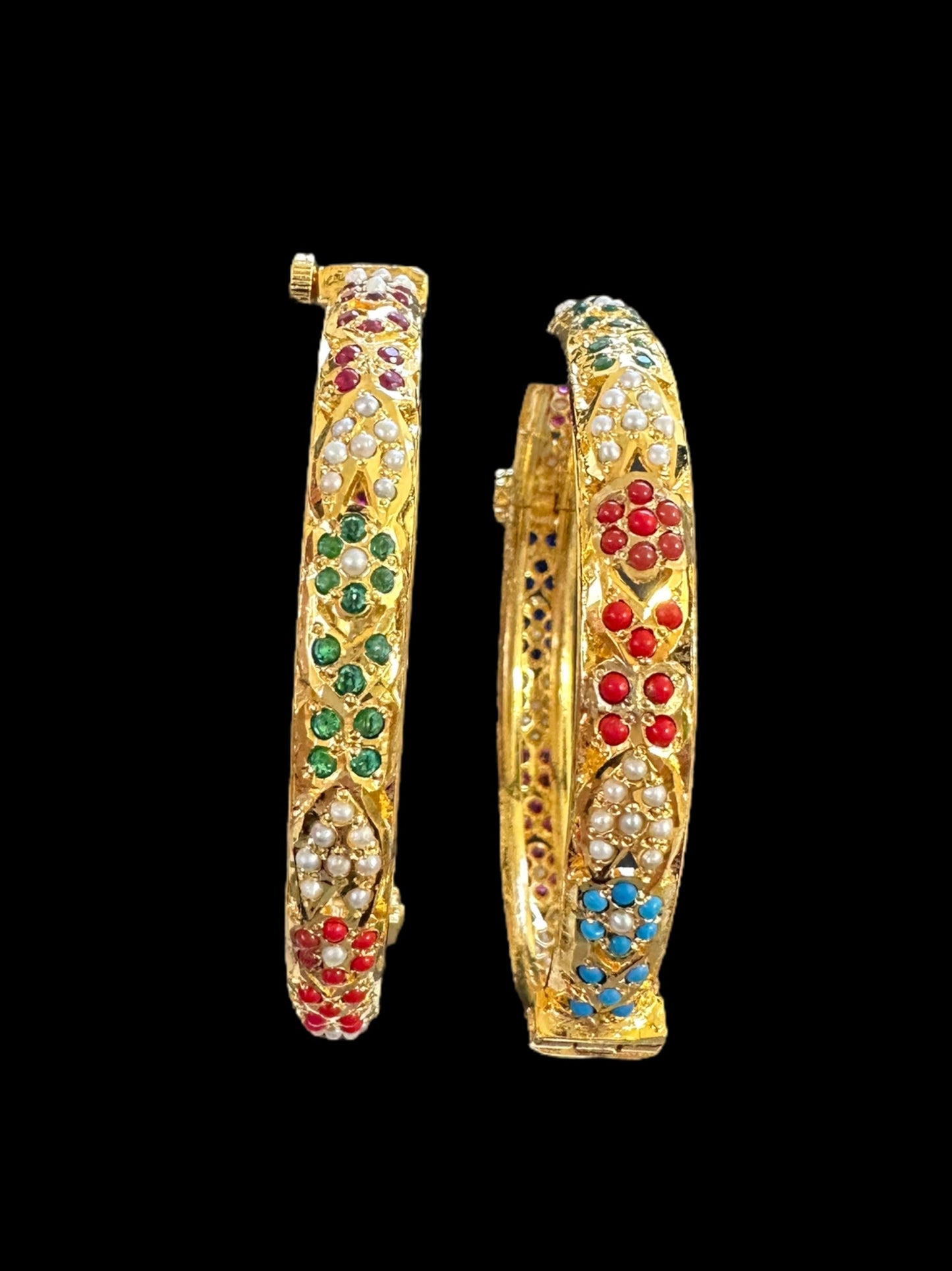 Navratan Jadau gold plated silver bangles ( SHIPS IN 5 WEEKS )