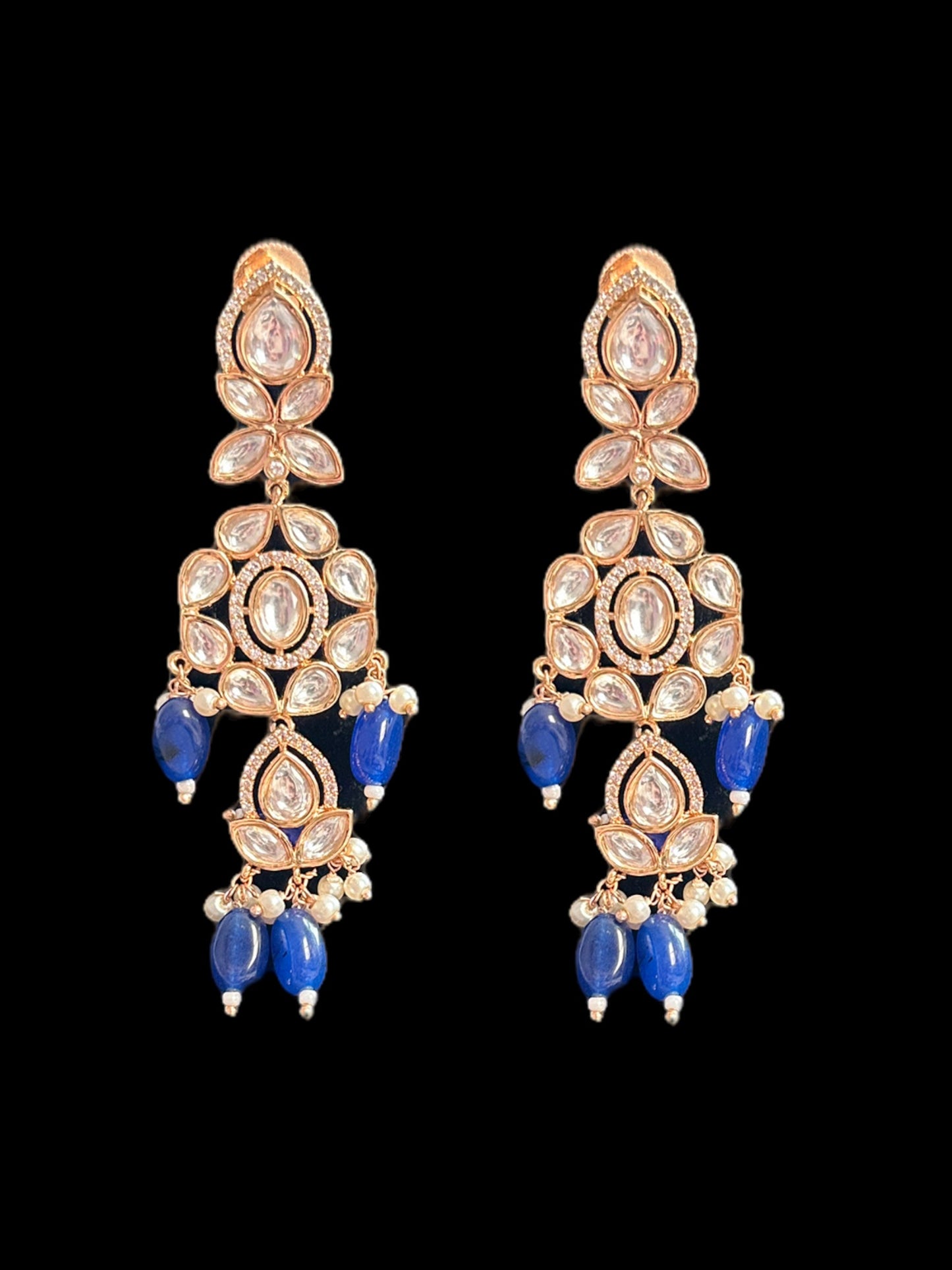 BR316 Bridal Polki necklace in blue beads ( READY TO SHIP )