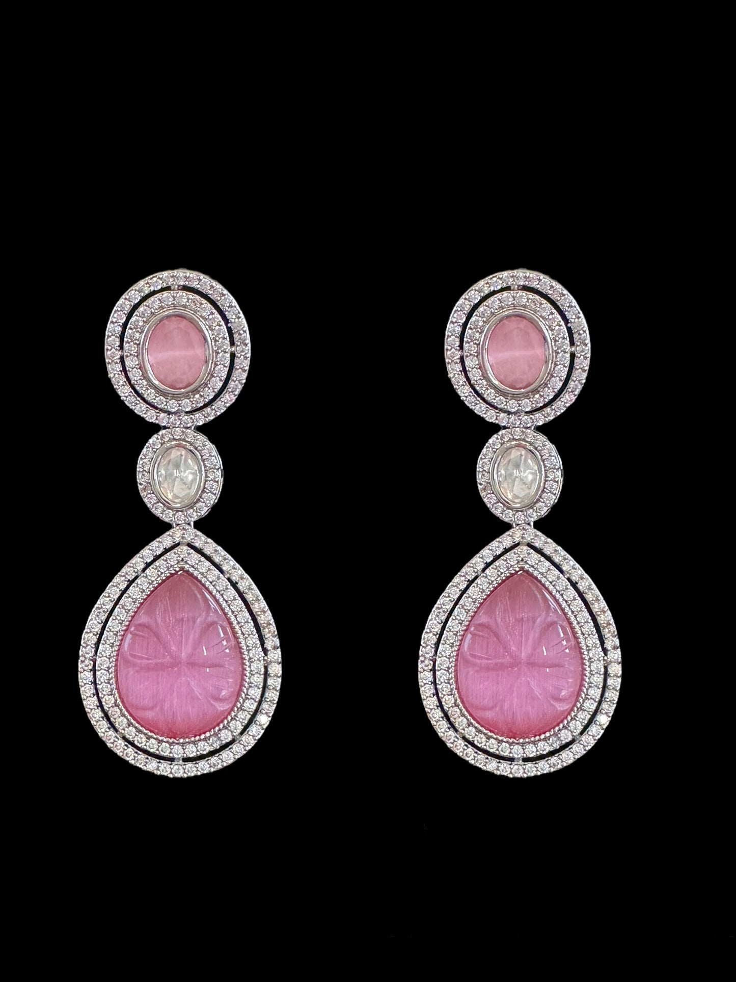 DNS55 Reema high quality Polki necklace set - PINK ( READY TO SHIP )