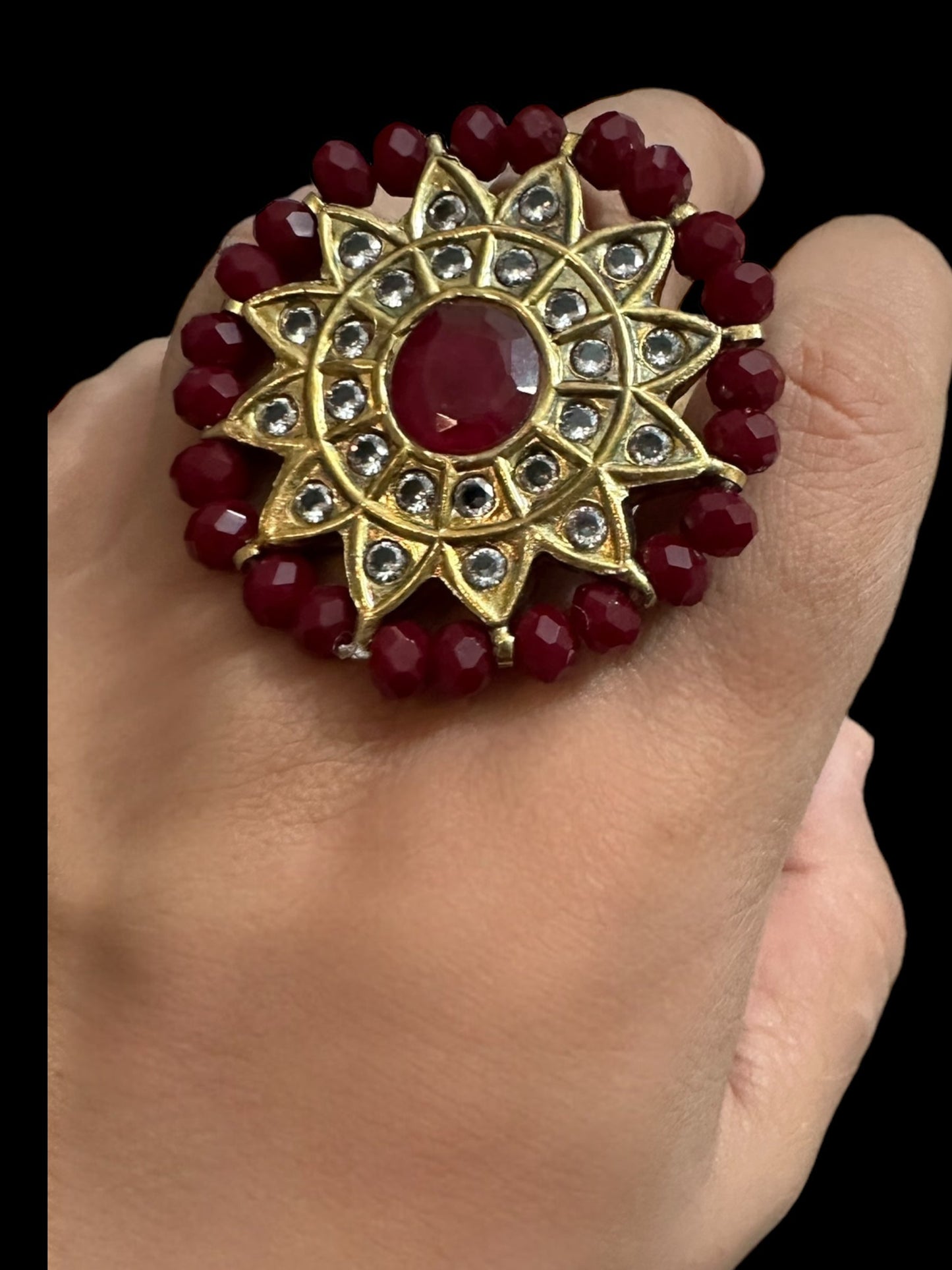 DJR34 Kundan ring red ( READY TO SHIP)